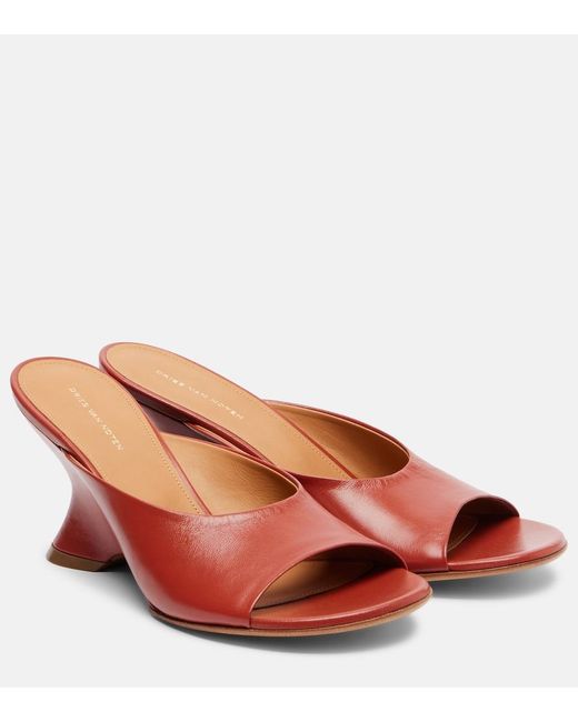 Dries Van Noten Red 75 Leather Wedge Mules