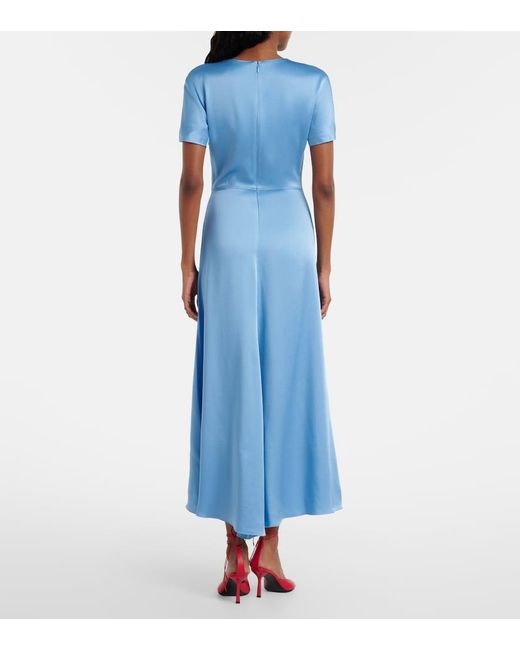 Victoria Beckham Blue Gathered Satin Midi Dress