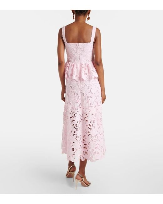 Self-Portrait Pink Peplum Lace Midi Dress