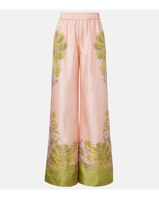 LaDoubleJ Pink Floral Silk Twill Palazzo Pants