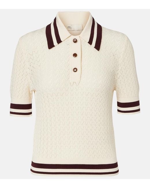 Tory Burch Natural Cotton Pointelle Polo Shirt