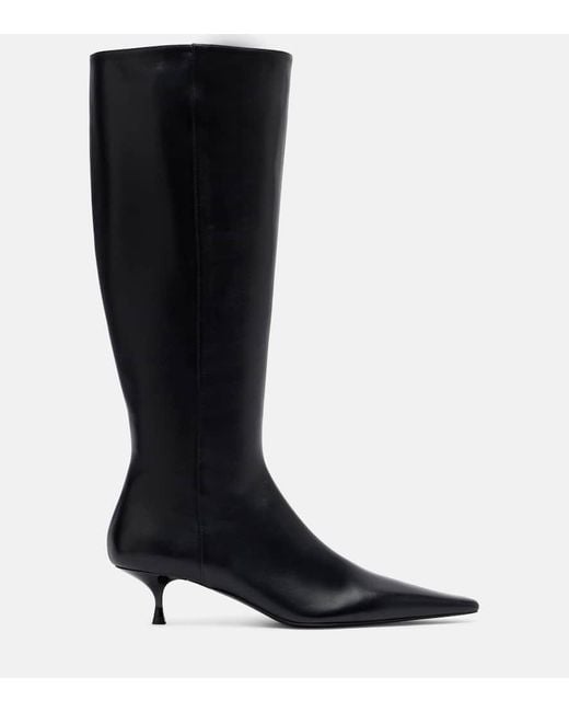 Victoria Beckham Black Pointy 45 Leather Knee-High Boots