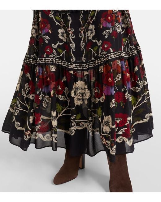 Vestido Largo Rococo Flowers A Capas Farm Rio de color Black