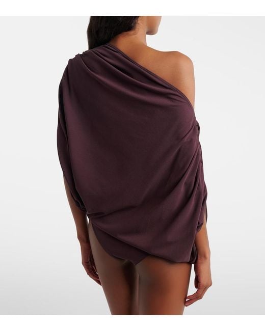 Wolford Purple Draped Off-Shoulder Bodysuit