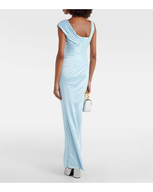 Versace Blue Medusa '95 Ruched Crepe And Jersey Gown