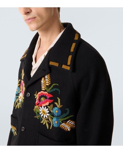 Bode Black Beaded Aquitaine Embellished Wool Jacket for men
