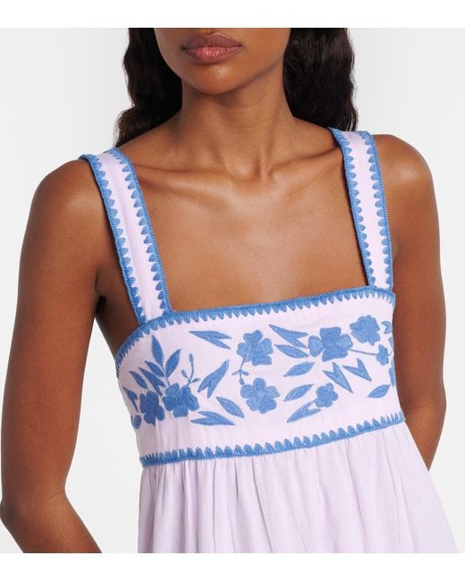 Juliet Dunn Pink Besticktes Midikleid Aus Baumwolle Und Leinen