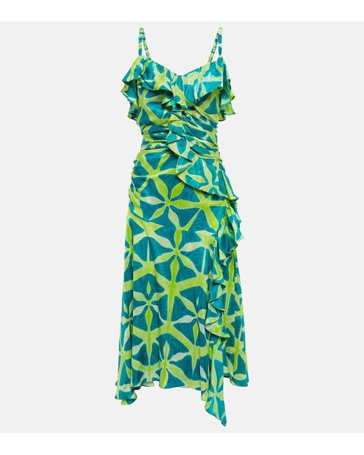 Ulla Johnson Green Bedrucktes Midikleid Zoya Aus Seide