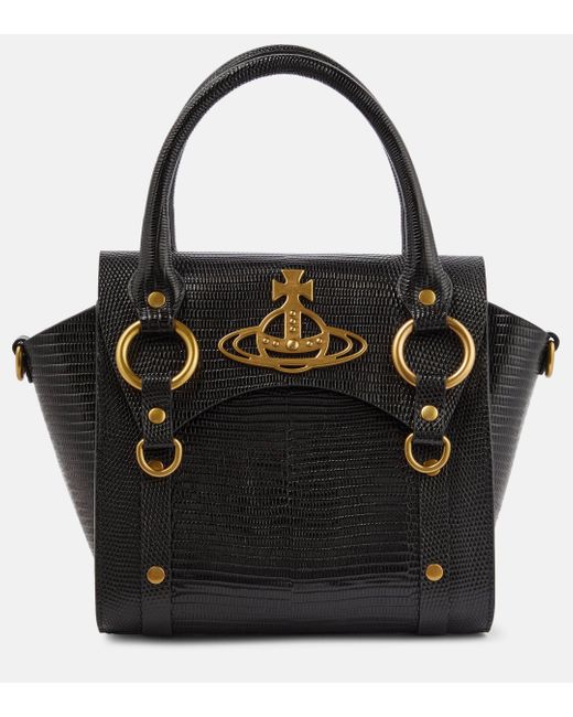 Vivienne Westwood Black Betty Small Lizard-effect Leather Tote Bag