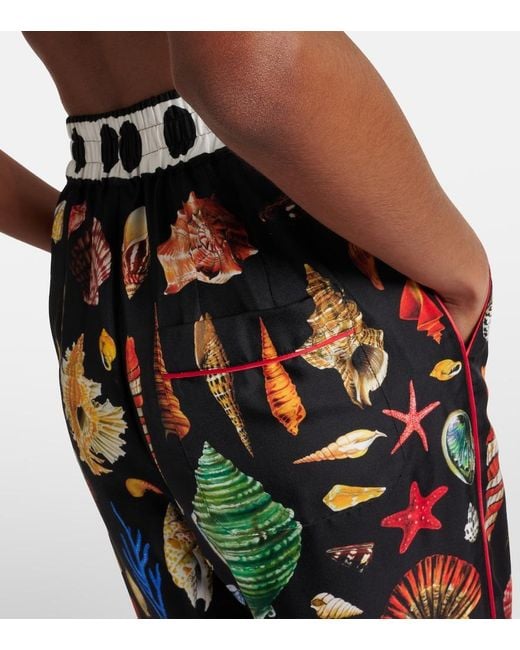 Dolce & Gabbana Black Capri Printed Silk Satin Pants