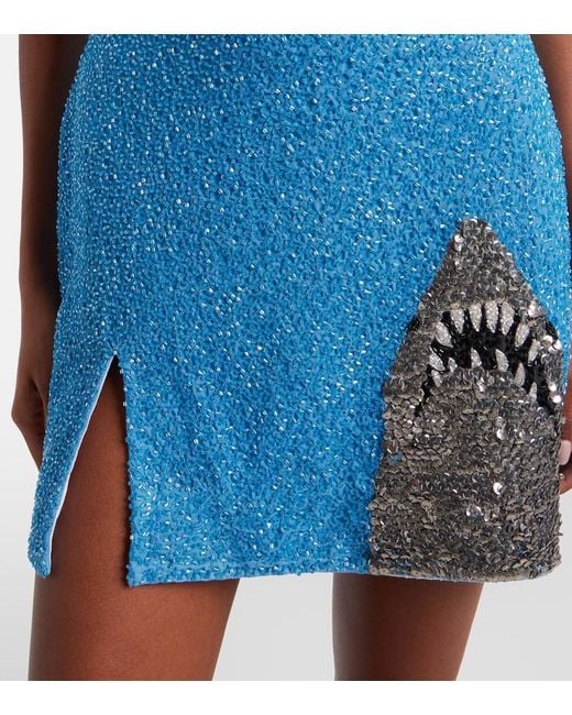 Staud Blue Le Sable Beaded Minidress