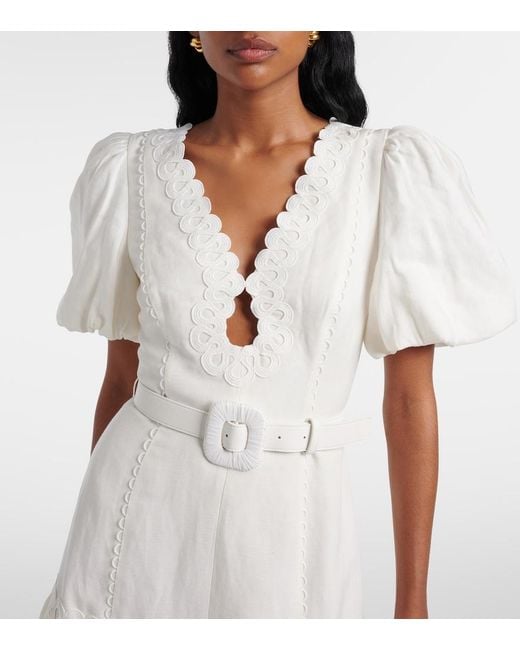 Rebecca Vallance White Kahlia Embroidered Linen-Blend Minidress