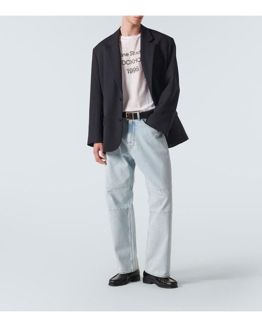 Acne White Logo Distressed Jersey T-Shirt for men