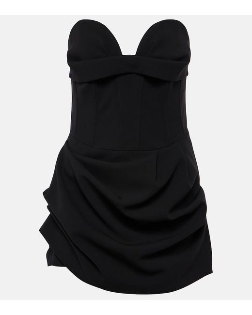 Magda Butrym Black Draped Wool-Blend Bustier Dress
