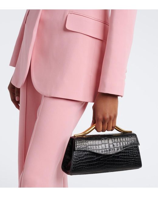 Elie Saab Black Petit Wave Croc-Effect Leather Top-Handle Bag
