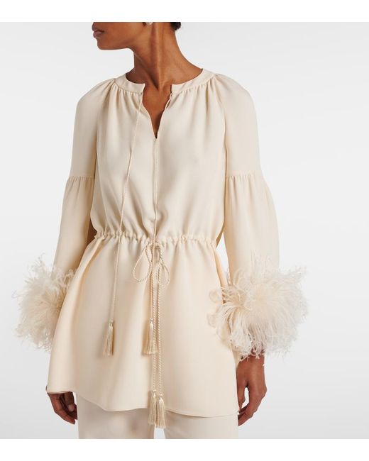 Valentino Natural Cady Couture Feather-Trimmed Tunic
