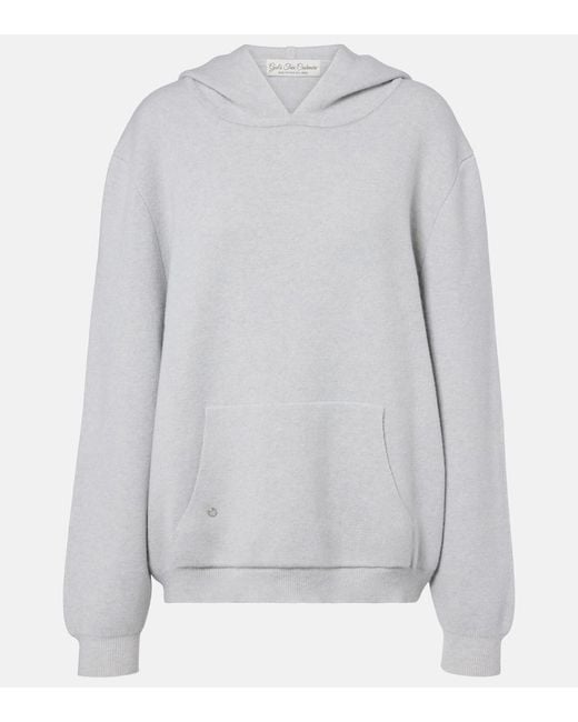 God's True Cashmere Gray Cashmere Hoodie With Rose Quartz