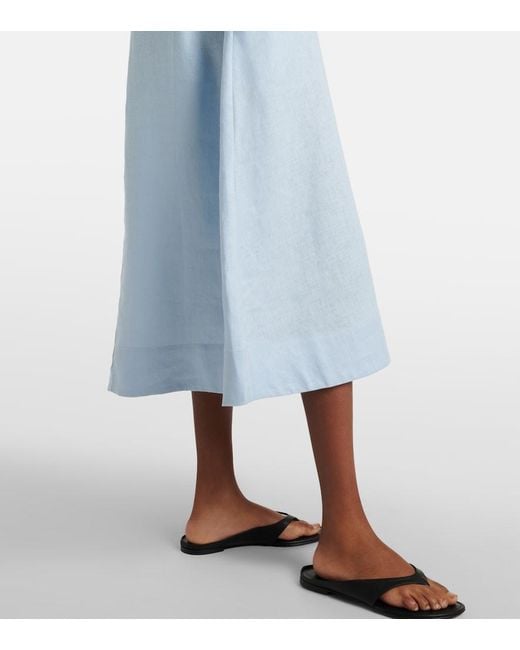 Asceno Blue Nisha Linen Midi Dress