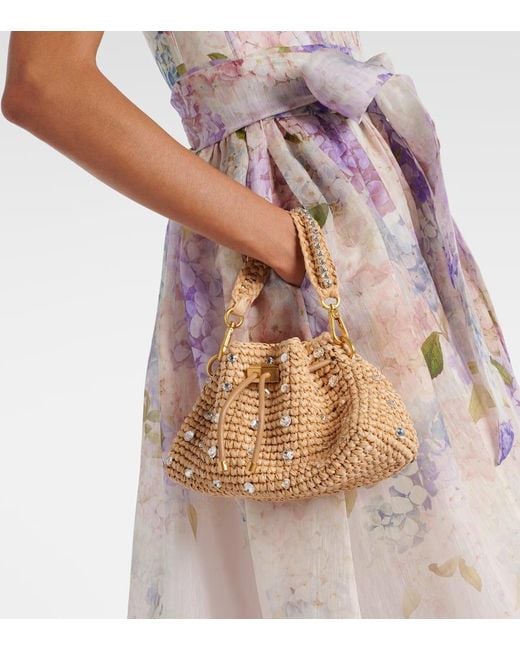 Jimmy Choo Brown Cinch Small Embellished Raffia Tote Bag