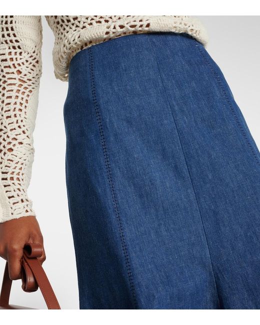 Gabriela Hearst Blue Amy Flared Cotton And Linen Midi Skirt