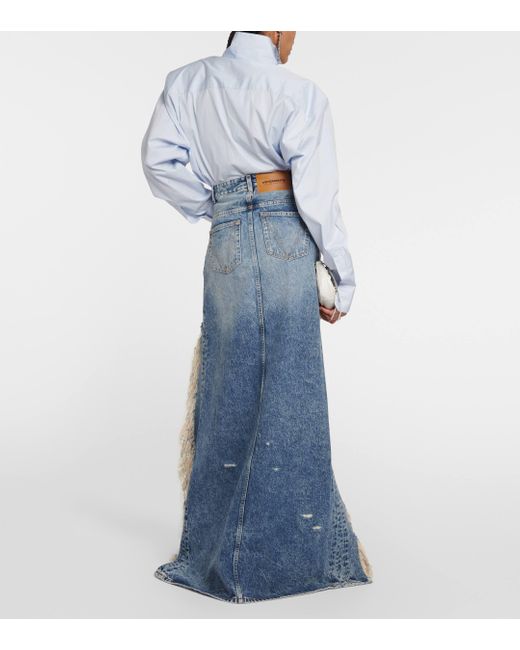 Vetements Blue Distressed Denim Maxi Skirt