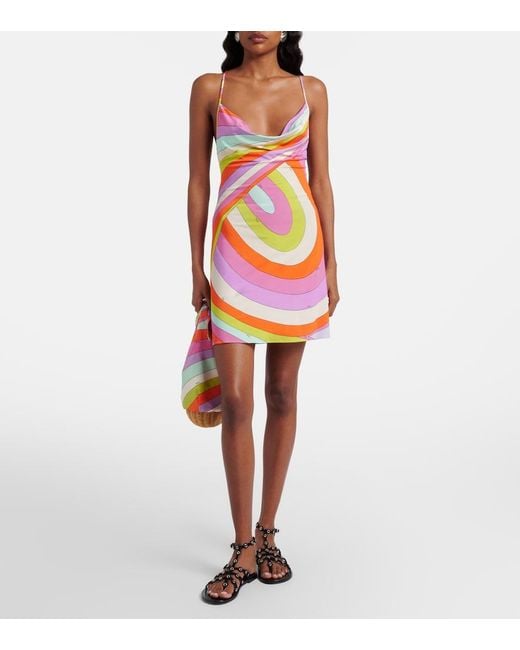 Emilio Pucci Pink Iride Draped Satin Jersey Minidress