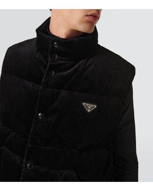 Prada Daunenweste Aus Baumwoll-Cord in Black für Herren