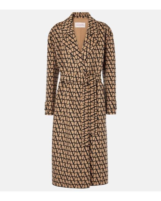 Valentino Brown Toile Iconographe Wool And Silk Coat
