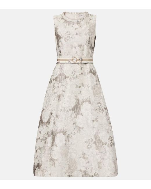 Vestido Midi En Mezcla De Algodon En Jacquard Max Mara de color Natural