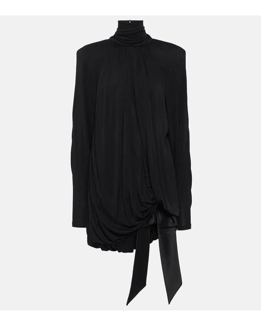 Vestido corto de jersey fruncido Saint Laurent de color Black