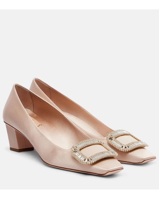 Roger Vivier Brown Belle Vivier 45 Embellished Satin Pumps