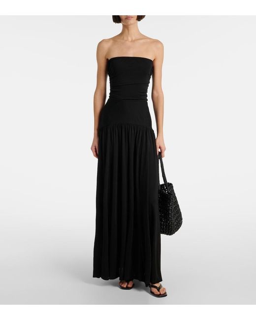 Staud Black Mariana Ruched Jersey Maxi Dress