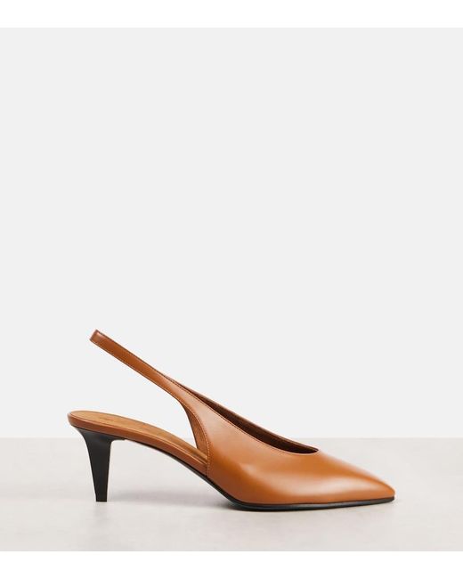 Loro Piana Brown Rebecca Leather Slingback Pumps