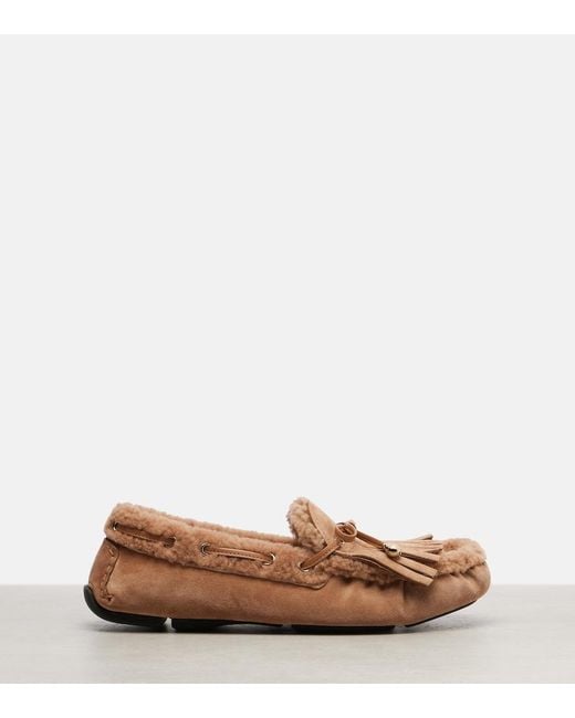Jimmy Choo Brown Manon F Shearling-Lined Suede Boat Shoes