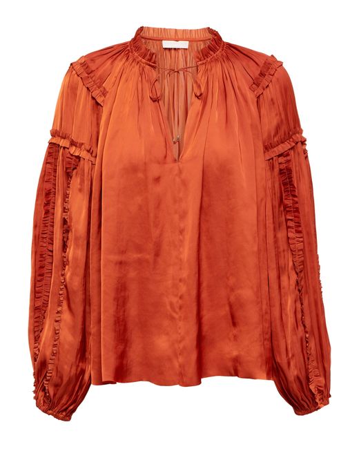 Ulla Johnson Satin Maeve Ruffle-trimmed Plissé Blouse in Clay (Natural ...