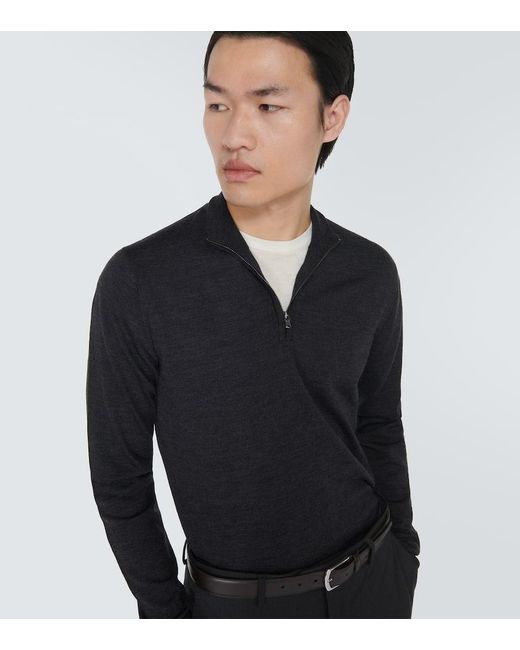 Jersey de lana con cremallera Sunspel de hombre de color Black