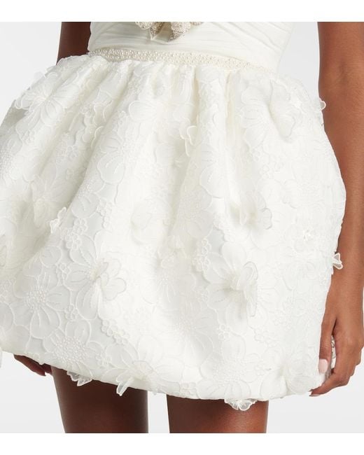 Self-Portrait White Bridal Pleated Organza And Lace Minidress