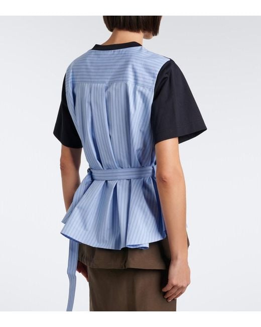 Sacai Black Layered Cotton Jersey And Poplin Top