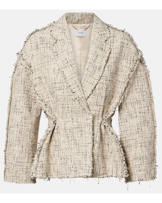 Erdem Natural Cotton-Blend Tweed Peplum Jacket