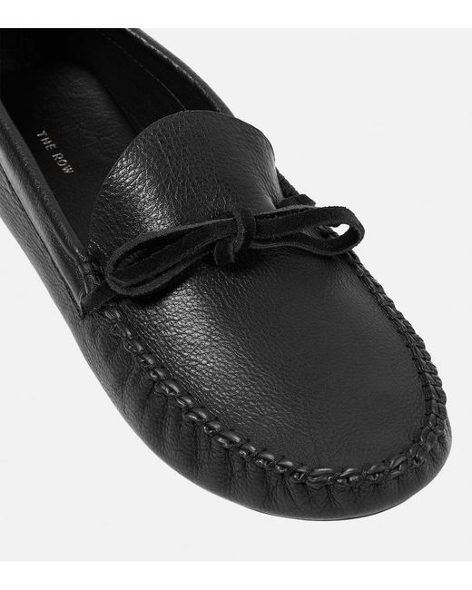 The Row Black Lucca Leather Moccasins