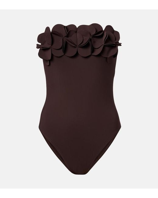Karla Colletto Brown Tess Floral-Applique Swimsuit