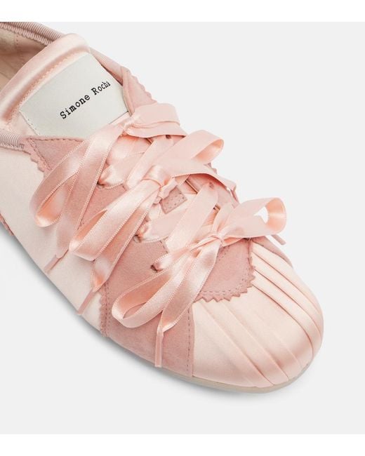 Simone Rocha Pink Ballerina Grip Satin And Suede Sneakers