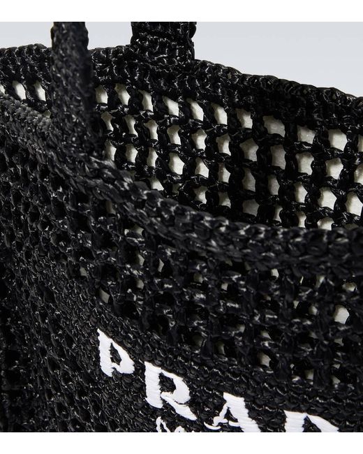 Prada Black Logo Crochet Tote Bag for men