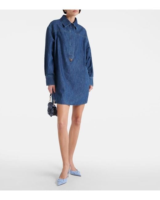 Valentino Blue Hemdblusenkleid Vgold Aus Baumwoll-Chambray