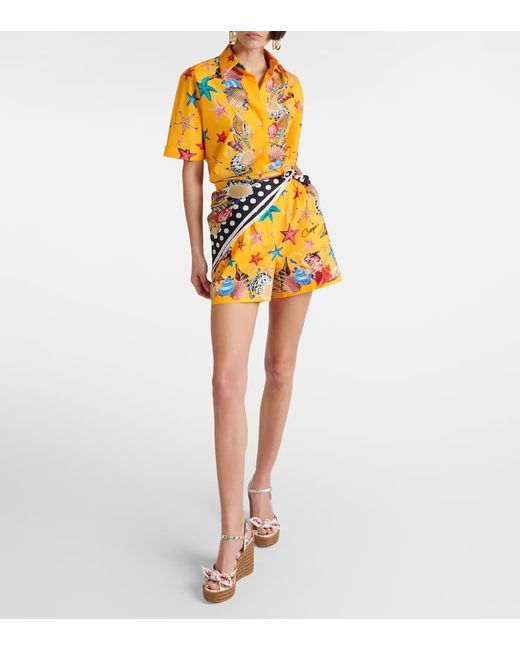 Dolce & Gabbana Yellow High-Rise Shorts Capri aus Baumwolle