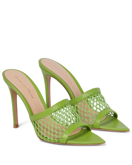 Gianvito Rossi Alisia 105 Leather-trimmed Mesh Sandals in Green - Lyst