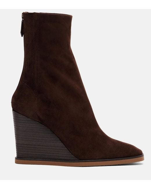 Aquazzura Brown Saint Honore 85 Suede Wedge Ankle Boots
