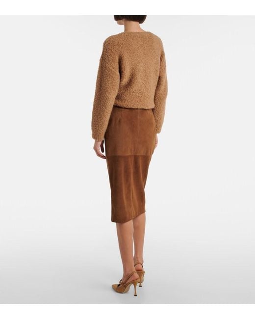 Max Mara Brown Jerez Gathered Suede Pencil Skirt