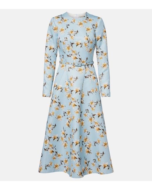 Emilia Wickstead Blue Ucellina Floral Midi Dress