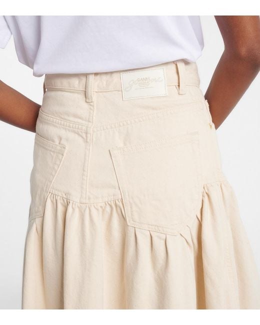 Ganni Natural Broderie Anglaise Gathered Denim Skirt